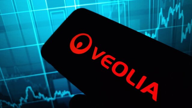 Konskie, Poland - December 02, 2024: Veolia company logo displayed on mobile phone