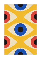 Minimalist 20s geometric design poster with human eye, vector template