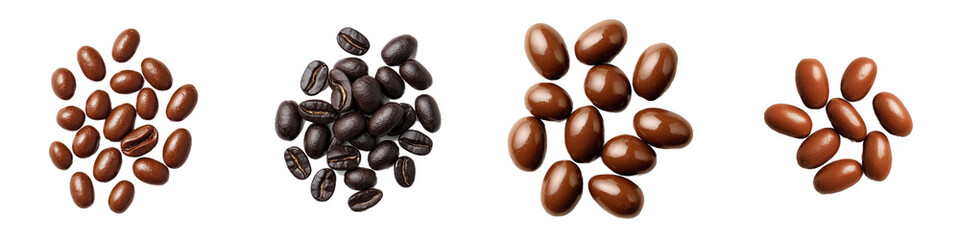 Obraz premium Rich and flavorful coffee beans and chocolate coated treats arranged beautifully. Perfect for coffee lovers and dessert enthusiasts alike, these delightful snacks offer unique taste experience