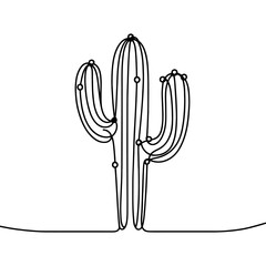 One continuous line illustration of a cactus, isolated on white background. Line art of a cactus. Vector illustration.