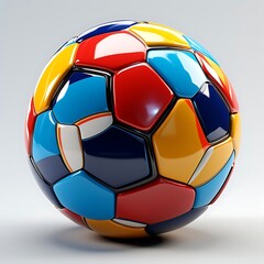 Fototapeta premium Colorful glossy soccer ball with hexagonal panels.