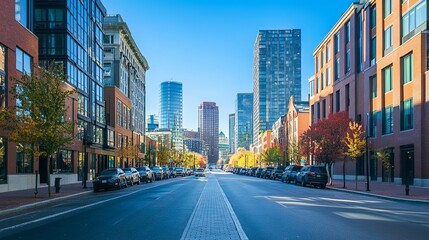 Obraz premium New Modern Seaport District Neighborhood, Boston City Skyline Street.