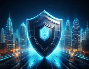 Fototapeta premium night city protection 3d render of a shielding metropolis ai generated