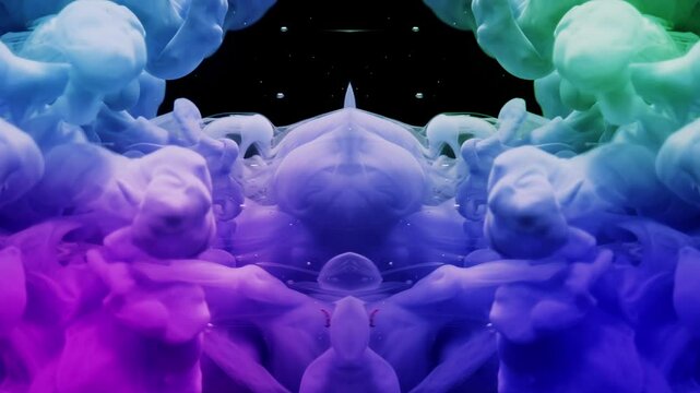 Abstract morphing inkblot Rorschach test in purple and teal tones looping VJ background. 