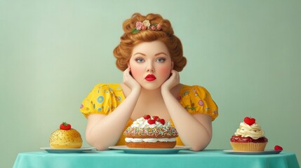 Obraz premium Baking delight a sweet treat showcase with a pensive baker at a charming table cozy environment whimsical concept