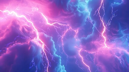 Obraz premium Electric Storm: A Vivid Display of Pink and Blue Lightning Bolts Across a Dramatic Nightscape