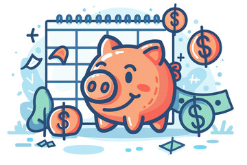 Obraz premium Retirement Plan Symbolized with Piggy Bank and Calendar in Vector Style