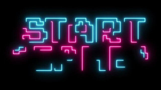 Glowing and Flickering Neon Start Game Sign Animated on Black Background
