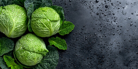 Fototapeta premium Fresh Green Cabbage with Morning Dew - Organic Farming