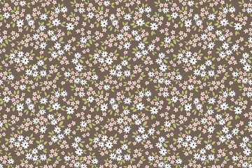 Cute floral pattern. Pretty flowers on light brow background. Printing with small white flowers. Ditsy print. Seamless vector texture. Spring bouquet. Vintage template for fashion prints. Stock vector