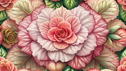cute begonia flower seamless background with high detailing