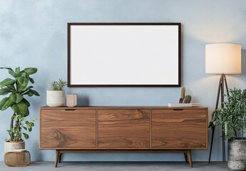 Blank decorative frame on the wall, a minimalist interior design element that enhances the elegance and flexibility of room decoration.