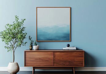 Blank decorative frame on the wall, a minimalist interior design element that enhances the elegance and flexibility of room decoration.