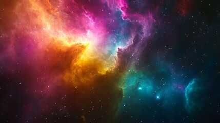 Obraz premium A vibrant view of a galaxy with colorful nebulae glowing around its spiral arms