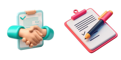 3d render contract isolated on transparent background Cartoon Illustration in plastic style