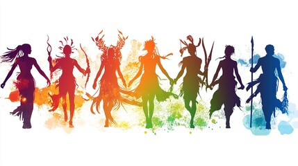 Group side silhouettes of ladies and men from various cultural backgrounds.