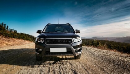 Fototapeta premium sleek and powerful a black suv front view ready for adventure