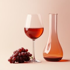 A carafe, grape and flute of vino isolated on whitish hued backdrop.