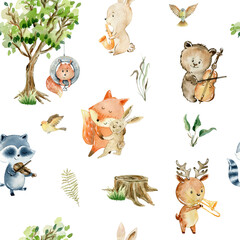 Watercolor forest pattern.