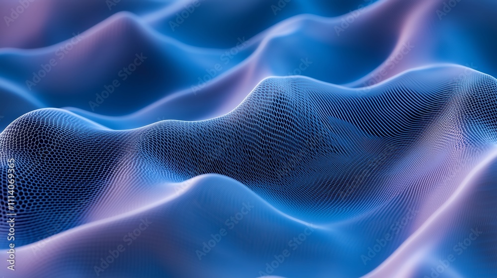 Poster abstract representation of flowing blue waves in 3d with intricate patterns