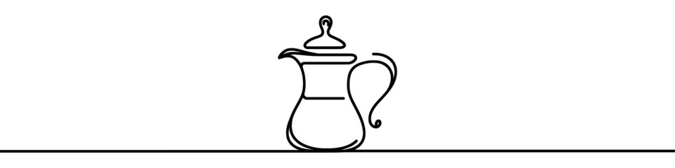 Linear coffee pot icon. Black and white image of a hand-drawn traditional arabic dallah coffee pot. Vector illustration