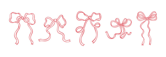 Vintage Ribbon Set for Elegant Invitations, Greeting Cards, and Wedding Templates. Hand-Drawn Vector Illustration.