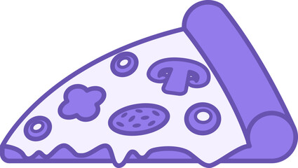 Color Icon Pizza. Vector Illustration. A Slice of Pizza with Cheese, Paprika, Sausage, Mushrooms, and Olives. Tasty Food. Fast Food Concept