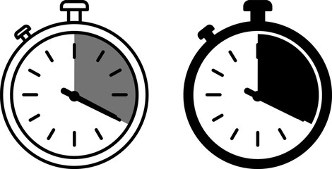 Timer Icons. Black and White Vector Illustrations. Measuring Exercise Duration, Rest Interval,s and Total Workout Time. Sports and Fitness Concept