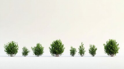 Fototapeta premium Minimalist arrangement of small bushes with varying heights on white