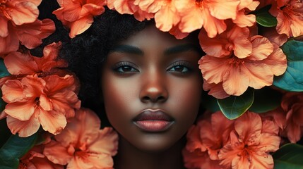 Portrait woman with flower plant photo.