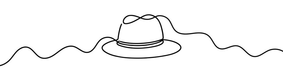 Minimalist single line sketch of elegant fedora hat, representing fashion, style, and vintage accessories
