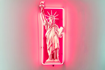 Pinkish neon sign with Statue Of Liberty
