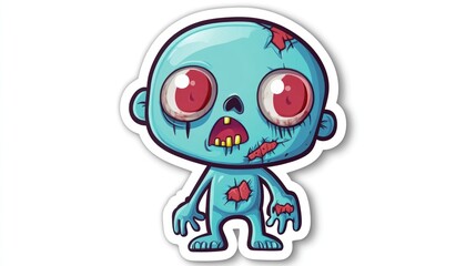 Sticker design of a cute halloween Zombie, on a white background, in a vector illustration style, using simple shapes, in the cute style, featuring a cute character, with a white border.
