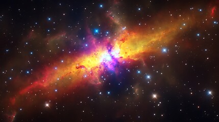 Fototapeta premium A colorful galaxy with stars forming new clusters along its spiral arms