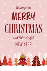 Colourful greeting card with hand drawn Christmas trees. Vector illustration