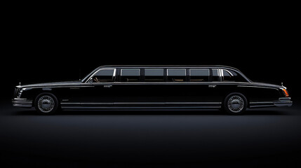 Luxury black limousine parked against a dark background showcasing elegance and sophistication. Generative AI