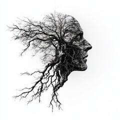 An isolated ancestor on a white background illustrates a stylized family tree with roots and branches, representing heritage and lineage, perfect for genealogy themes