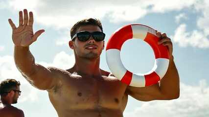 2_Lifeguard Signaling for Help with Rescue Tube in Emergency Situation