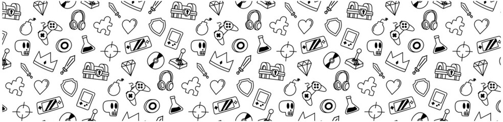 gamer game icon gaming device icon doodle seamless pattern background © izzul fikry (ijjul)