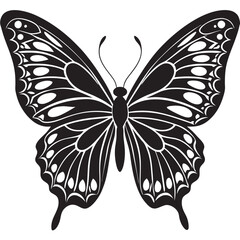 A black silhoutte butterfly linocut vector on a isoleted white background 