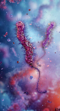 Cholera rod-shaped gram-negative bacteria. Vibrio cholerae, the causative agent of cholera. Pathogen infection, bacterial toxin. Gastrointestinal infectious disease, water contamination, medical 3D