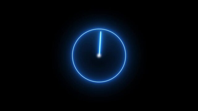 abstract fast clock icon animation background 4k. Digital neon clock animation. Animation wall clock counterclockwise. 1 hour back.