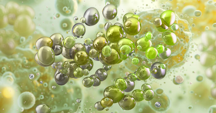 Saccharomyces cerevisiae microscope view. Saccharomyces cerevisiae beneficial fungi microorganism, probiotic yeast. Baker's, beer brewer's yeast, gastrointestinal disorders, gut health, probiotics 3D