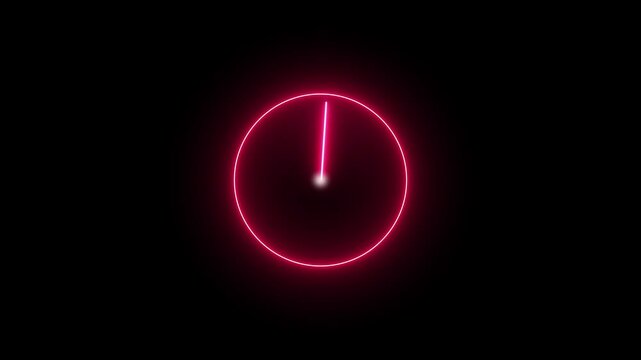 abstract fast clock icon animation background 4k. Digital neon clock animation. Animation wall clock counterclockwise. 1 hour back.