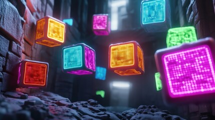 Collection of bioluminescent objects floating in digital space