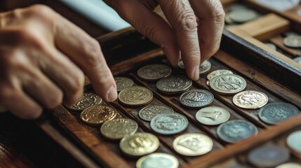 Counting Coins in an Antique Wooden Box