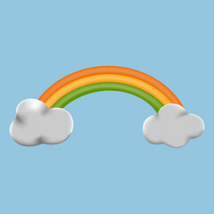 3D rainbow with clouds on white background