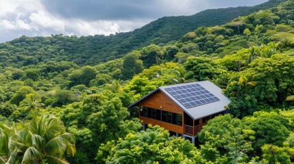 Fototapeta premium Natural living fosters eco harmony. Eco-friendly cabin in lush greenery