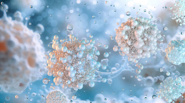 3D model of particles. Molecules, atoms, chemical bonds, molecular nano structure. Innovations in science, medicine, education. Chemistry science research, bioscience, DNA, nanotechnology illustration