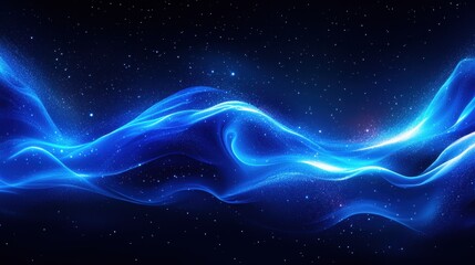 Obraz premium A glowing blue grainy black background with an abstract, luminous gradient shape, and noisy texture makes for an eye-catching poster banner header.